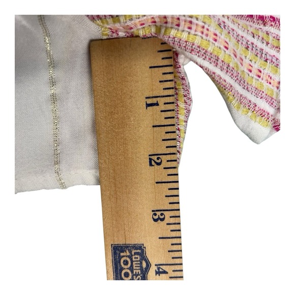 Elan Faux Wrap Mini Romper 3/4 Sleeve Multi Stripe Metallic Thread Large Viscose - Picture 5 of 6